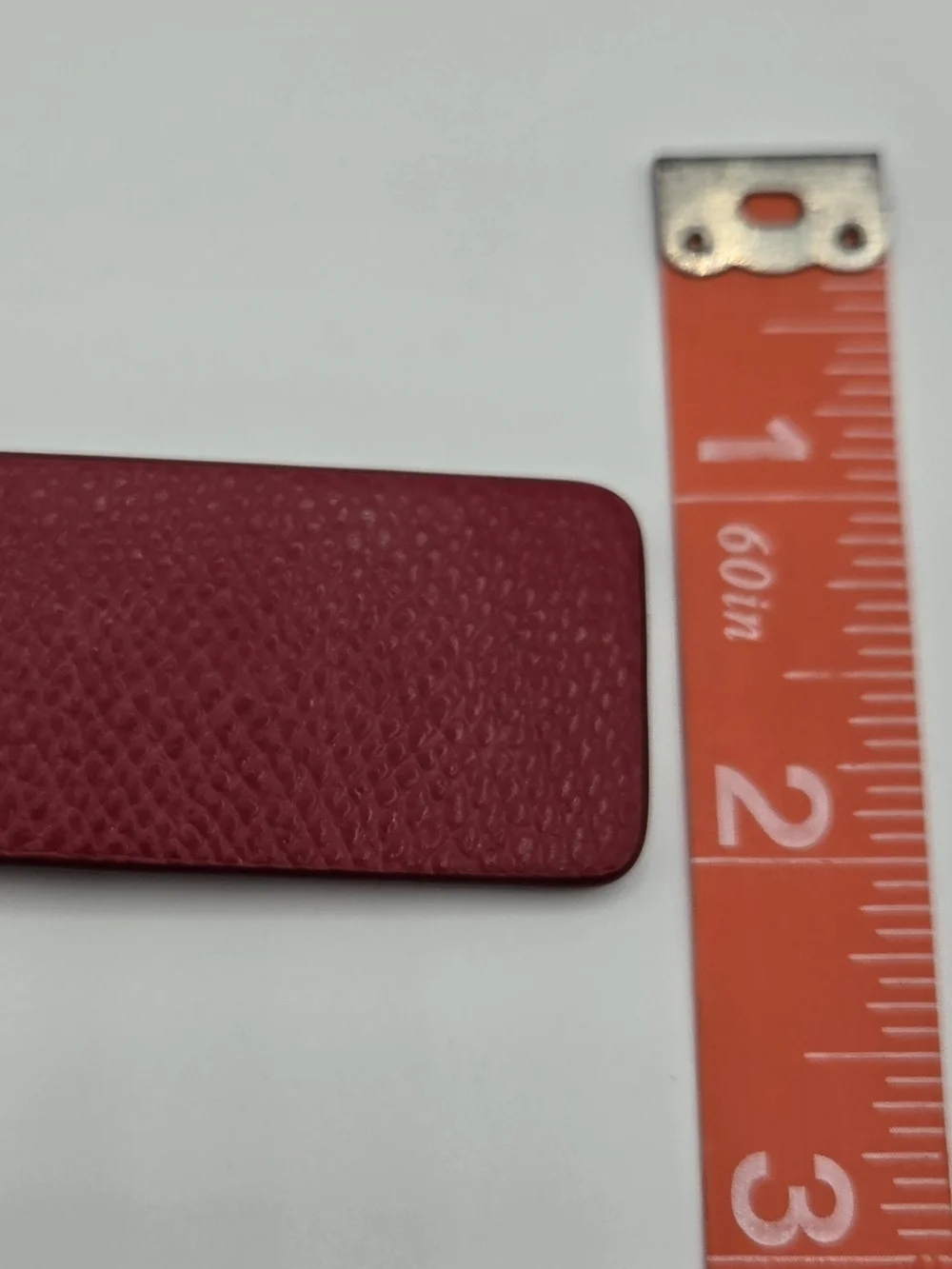 Coach Pink-Red Textured Leather Key Tag with Gold Ball Chain